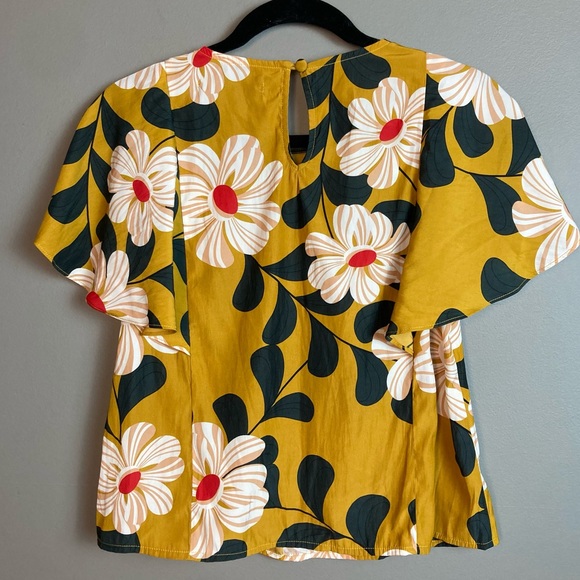 Eva Franco for Anthropologie blouse mustard yellow with big flowers size o - Picture 9 of 12